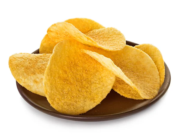 Patate Chips primo piano, isolato su sfondo bianco — Foto Stock