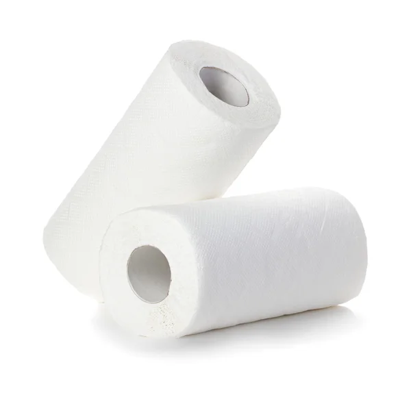 Rollos de toallas de papel, aislados sobre fondo blanco Fotos de stock libres de derechos