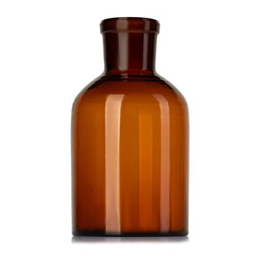 Eski eczane şişe beyaz arka plan üzerinde izole ilaçlar için