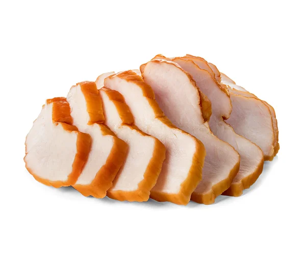 Chicken fillet smoked whole and sliced isolated. — Stock Photo, Image