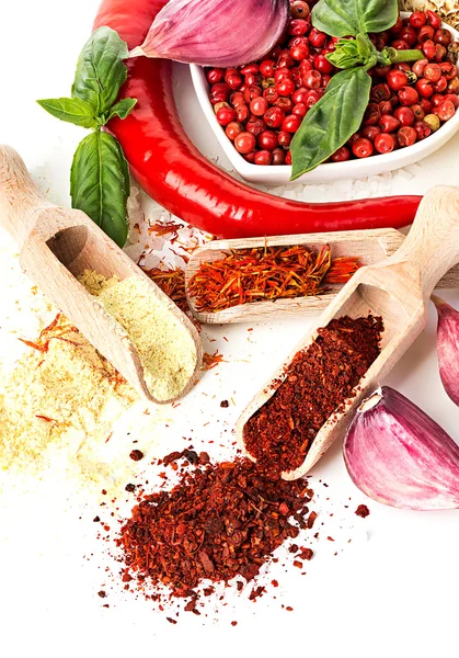 Spices and seasonings on a white background — Stock Photo, Image