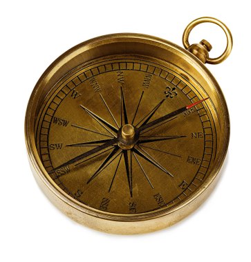 Beyaz bir arka plan üzerinde izole eski vintage pirinç pusula.
