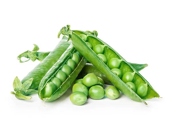 Fresh green peas close-up isolated on a white background. — Stock Photo, Image