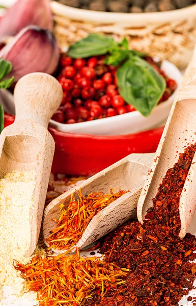 Spices and seasonings close-up as a background — Stock Photo, Image