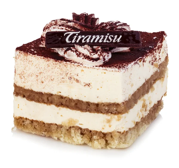 Tiramisu dessert close-up on a white background. — Stock Photo, Image