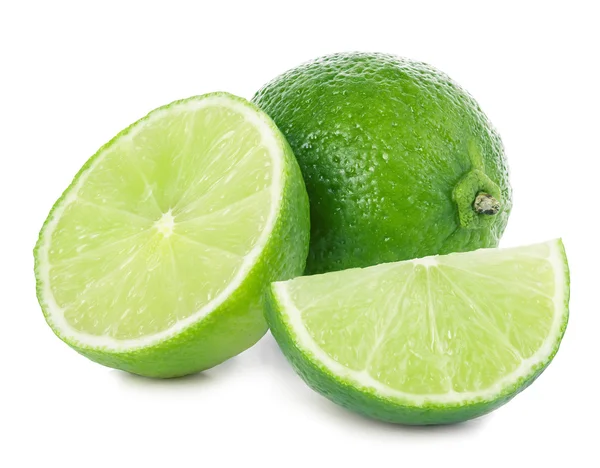 Lime. Whole lime with slices isolated on white background, with clipping path. — Stock Photo, Image