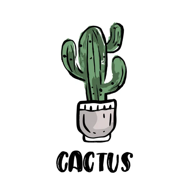 Cactus Vaso Fiori Con Slogan Cactus Sfondo Bianco — Vettoriale Stock
