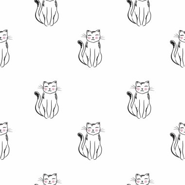 Elindeki kusursuz desen sevimli kediler çizmiş. Dekor, tasarım, kartpostallar, duvar kağıtları için harika.