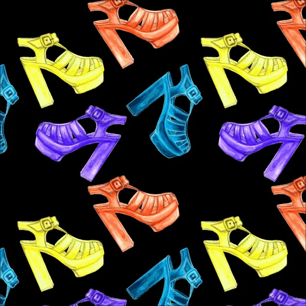 矢量无缝模式与女性时尚、 多彩的鞋子 — 图库矢量图片