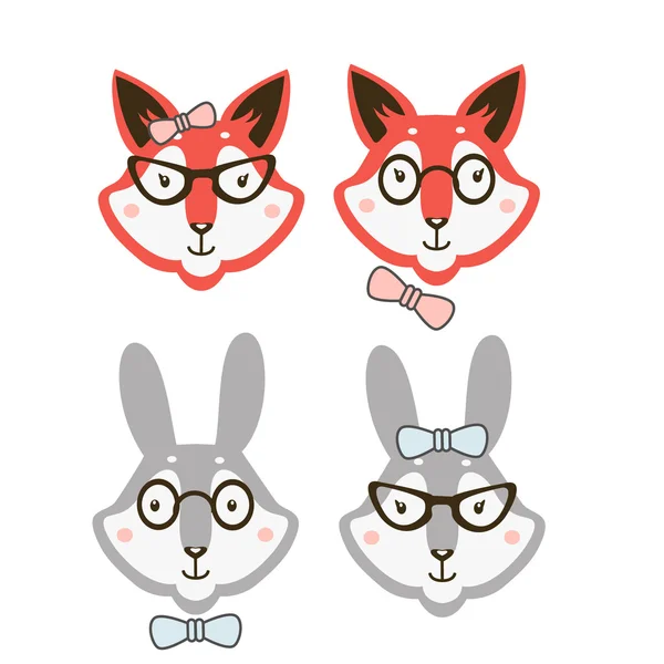 Hipster cute animals couple2 — Stock Vector