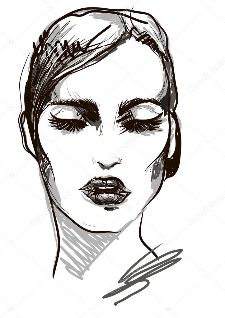 fashion illustration of beautiful young woman in vintage style