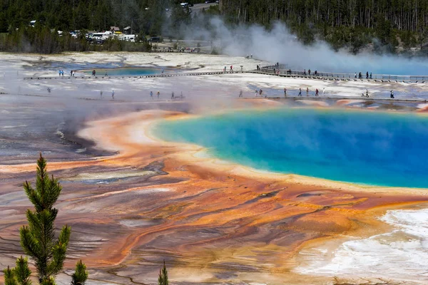 Yellowstone Usa Juni 2019 Tourist Besucht Das Grand Prismatic Spring — Stockfoto