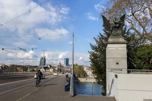 Wettstein Bridge Basilisk Bronze Figure One End Bridge Basel Switzerland — Stock Photo, Image