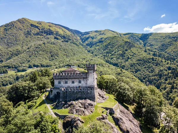 Luftaufnahme Der Mittelalterlichen Burg Castello Sasso Corbaro Der Hauptstadt Des — Stockfoto