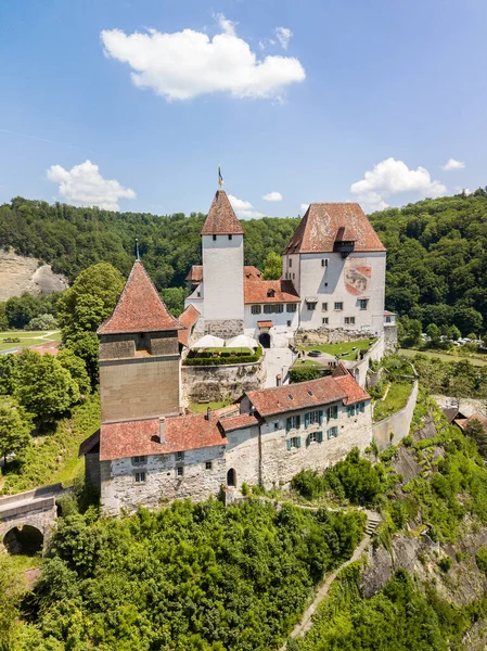 中世纪城堡伯格多夫的无人机图像 建于11世纪 它是一个具有全国意义的瑞士遗址 — 图库照片