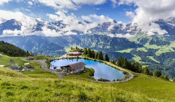 Panorama Del Lago Montaña Haerzlisee Por Encima Engelberg Región Titlis —  Fotos de Stock