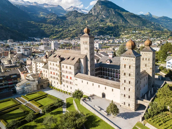 Veduta Aerea Del Palazzo Stockalper Brig Glis Svizzera Costruito Stile — Foto Stock
