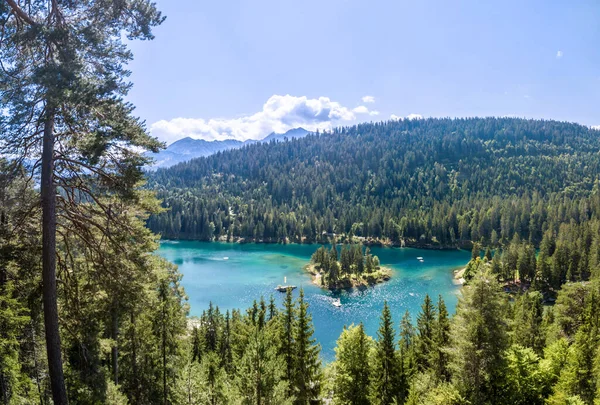 Aerial Image Turquoise Caumasee Lake Alpine Mountains Flims Grisons Switzerland — Stock Photo, Image