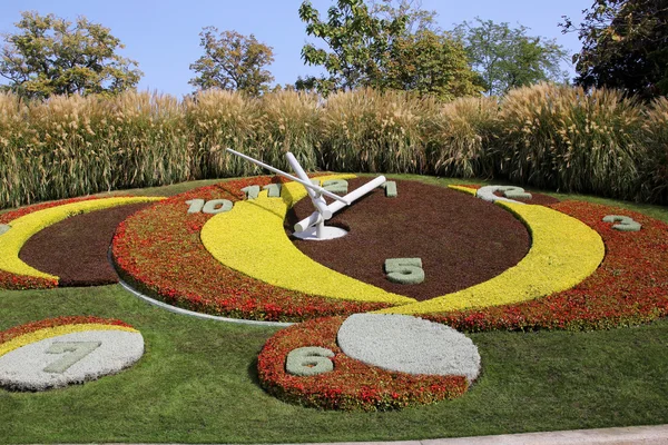 Reloj de flores en el parque público, Geneva, Suiza — Foto de Stock