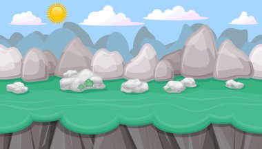 Seamless editable mountainous landscape with boulders for game design clipart