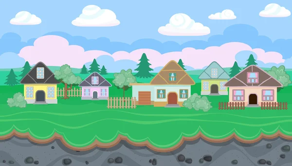 无缝可编辑景观的村庄为游戏设计 — 图库矢量图片