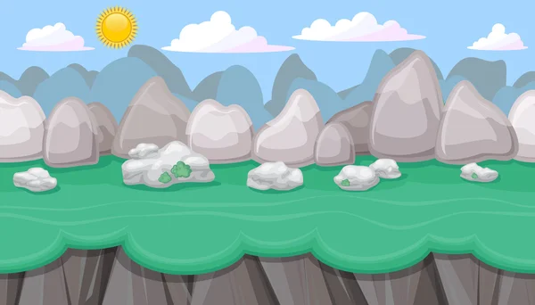 Paisaje montañoso editable sin costuras con cantos rodados para el diseño del juego — Vector de stock