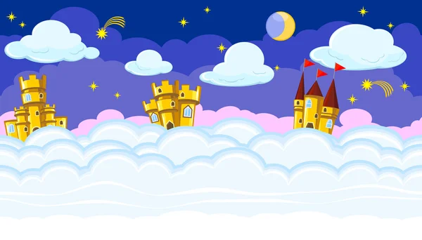 Paisaje nocturno editable sin costuras con castillos de oro para el diseño del juego — Vector de stock