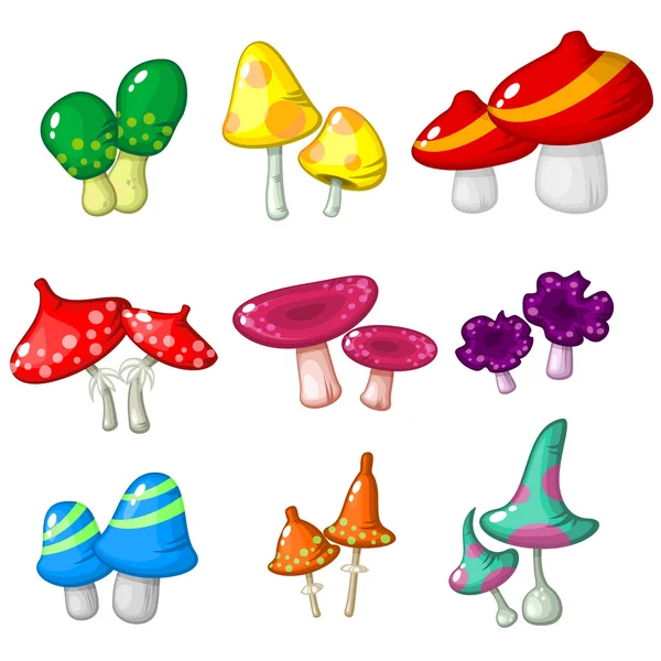 Ensemble de neuf champignons fantastiques toadstools pour la conception de jeux vidéo — Image vectorielle