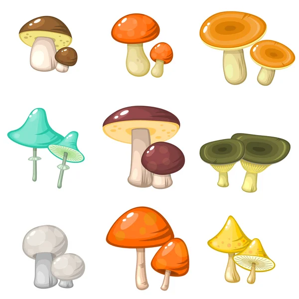 Ensemble de champignons forestiers colorés — Image vectorielle