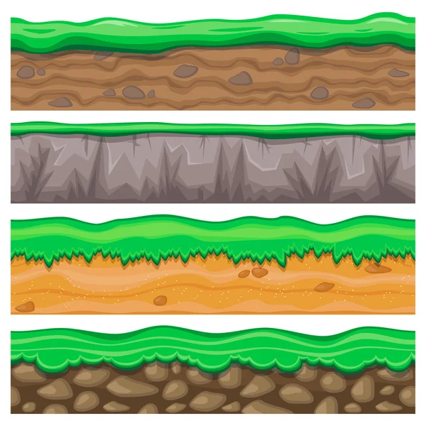 Conjunto de terrenos rocosos y arenosos sin costuras para el diseño de videojuegos — Vector de stock