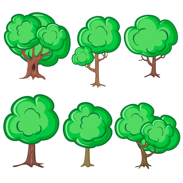 Set of six old trees — Stock Vector