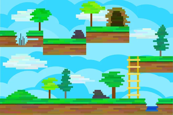 Naadloze bewerkbare pixel landschap voor platform game-design — Stockvector