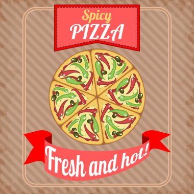Retro poster ile baharatlı pizza