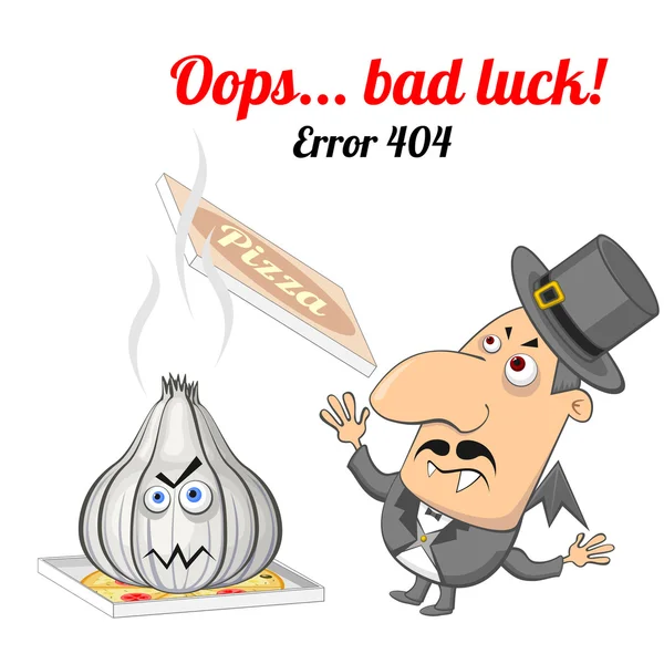 Błąd 404 koncepcja z wampirem i czosnek — Wektor stockowy