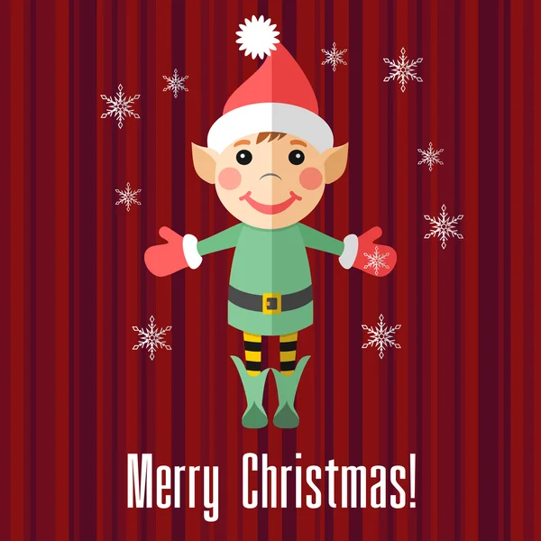 Cartão de Natal com Elfo — Vetor de Stock