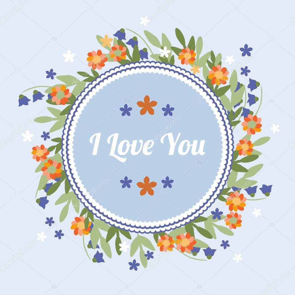 Blue greeting card with orange flowers