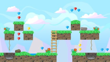 Seamless editable landscape for platform game design clipart