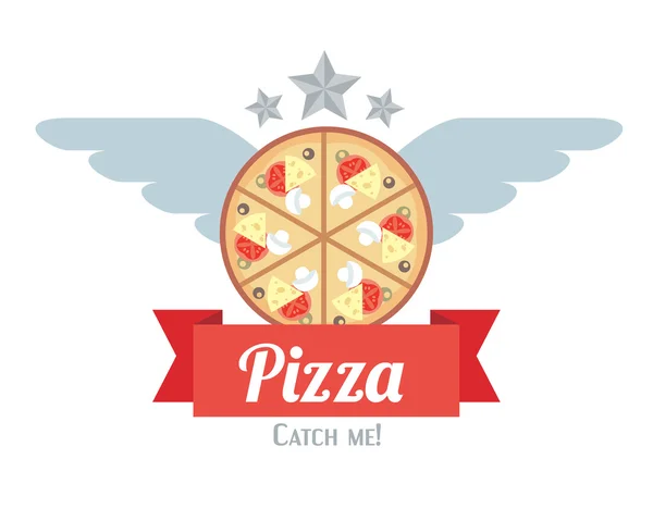 Logotype of pizza with wings — Stock Vector