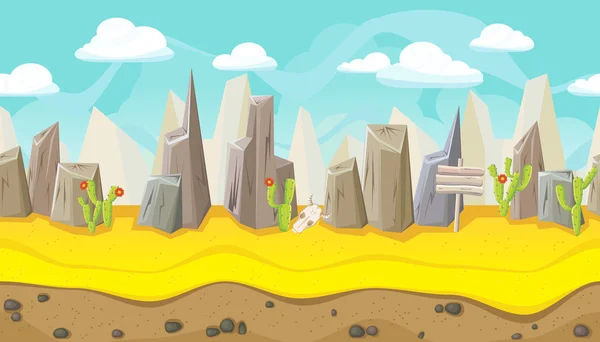 Paisaje desértico sin costuras con montañas para el diseño del juego — Vector de stock