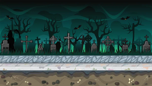 Paisaje sin fisuras cementerio con árboles para el diseño de videojuegos — Archivo Imágenes Vectoriales