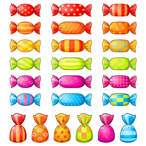 Set of festive wrapped candies — Stock Vector