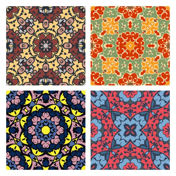 Ensemble de quatre motifs orientaux sans couture brillants — Image vectorielle