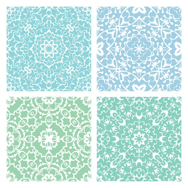 Set of four cold color lacy seamless eastern patterns — Stock Vector