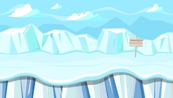 Paysage hivernal sans couture avec des icebergs pour la conception de jeux de Noël — Image vectorielle