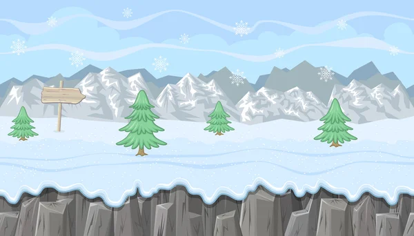 Paisaje de invierno sin fisuras con montañas y abetos para el diseño del juego de Navidad Vectores De Stock Sin Royalties Gratis