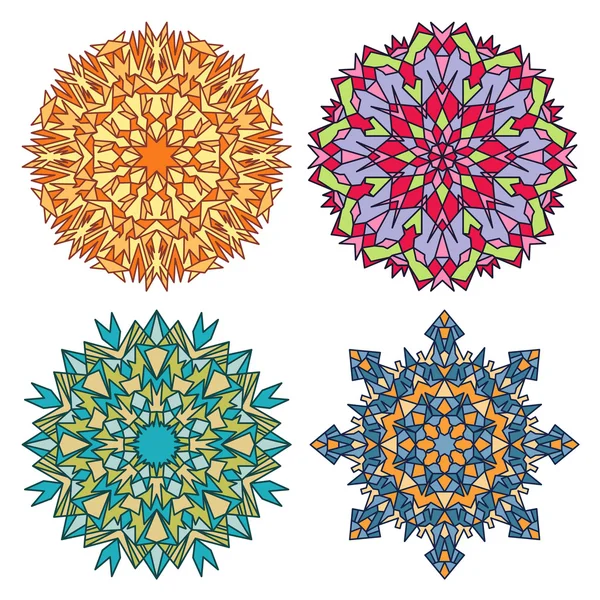 Conjunto de quatro mandalas de vidro manchado — Vetor de Stock