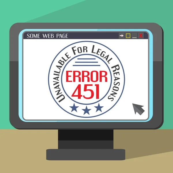 Error 451 concept with stamp on monitor — Stock Vector
