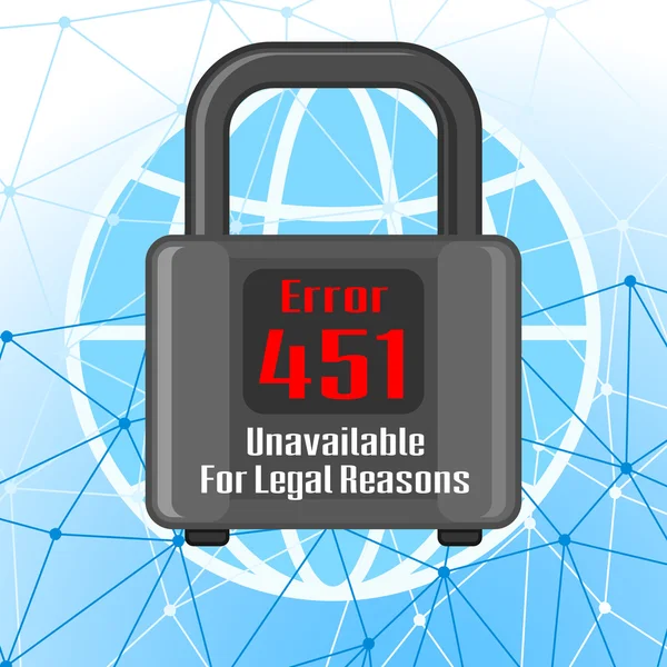 Error 451 concept with network and padlock — Stock Vector