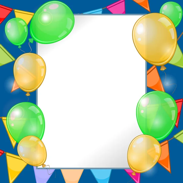 Fondo festivo azul oscuro con globos y banderines — Vector de stock