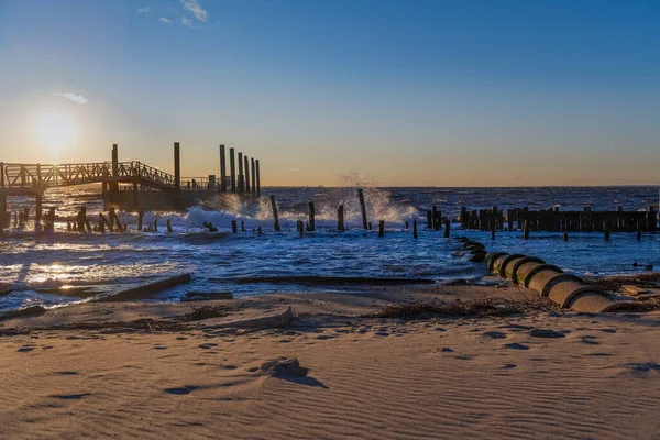 Ruige Branding Net Voor Zonsondergang Sandy Hook Bay Langs Jersey — Stockfoto